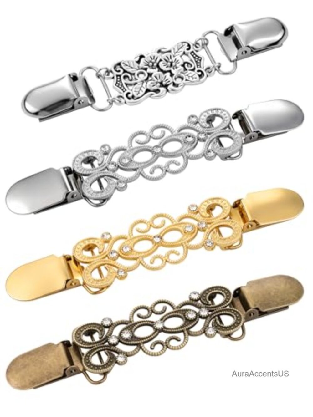 Vintage Dress Shawl Clips Set of 4 - Zinc Alloy Brooch Pin for Sweater Cardigan